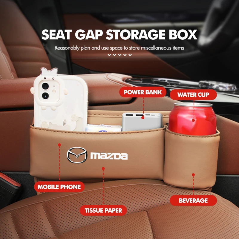 Leather Car Seat Side Filler Organizer Storage Box With Cup For Mazda Atenza Demio CX3 CX5 CX7 CX30 MX3 MX5 Speed MPE MS