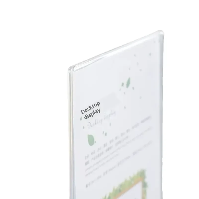 Custom Double Sided Acrylic Table Card Holder With Eco Friendly Wooden Base Vertical Pull Out Display Stand For Restaurant