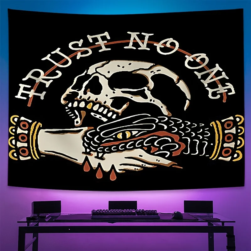 Skull and Snake Art Tapestry - Unique Edgy Design for Modern Home Decor - Adds Bold Statement to Any Room