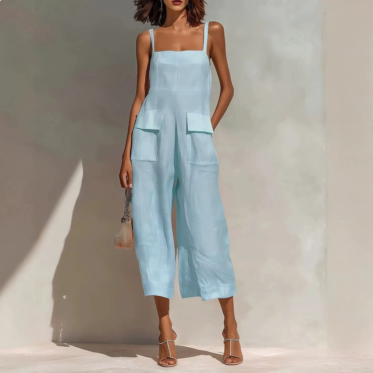

Elegant Strapless Jumpsuit Wide Leg Culotte Overall Loose Fit Pockets Summer Spring Jumpsuits