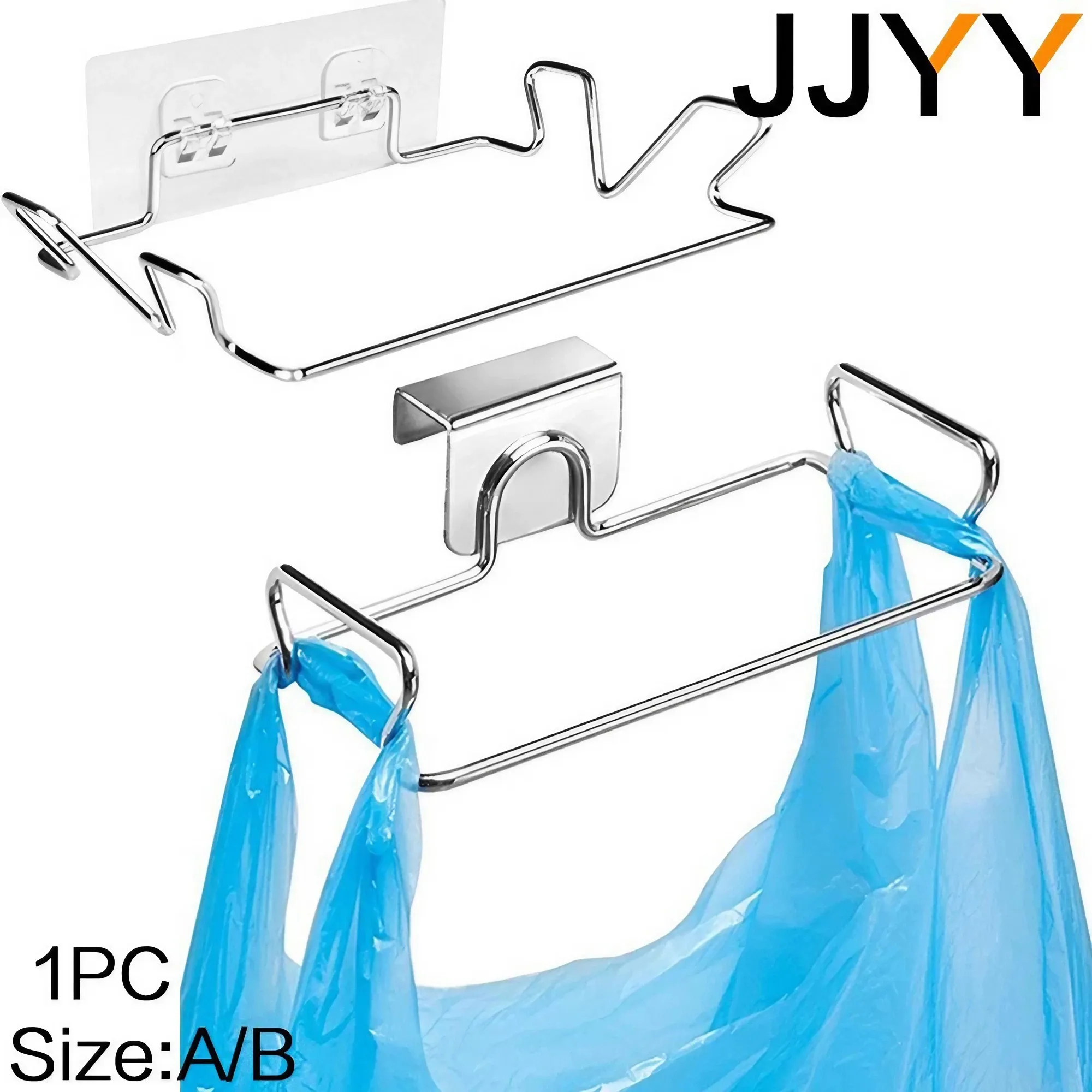 JJYY Kitchen Trash Rack Cabinet Door Garbage Bags Holder Stainless Steel Closet Garbage Storage Holder Kitchen Storage Supplies