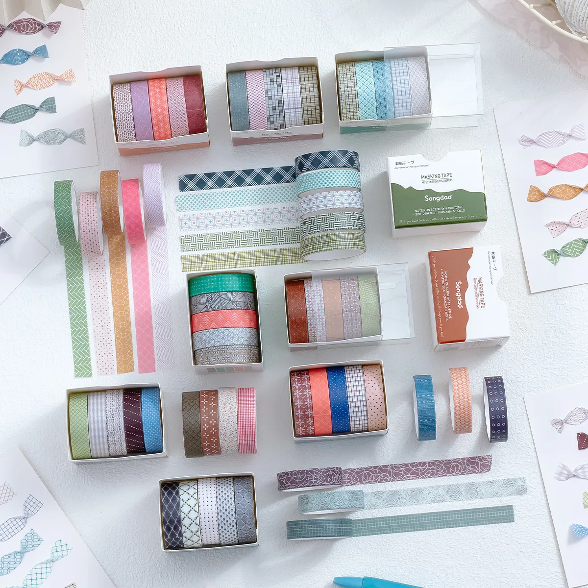 Vintage Stripe Washi Tape Set Scenery Notes Series Decorative Masking Tape DIY Scrapbook Journal Planner Sticker Craft Supplies
