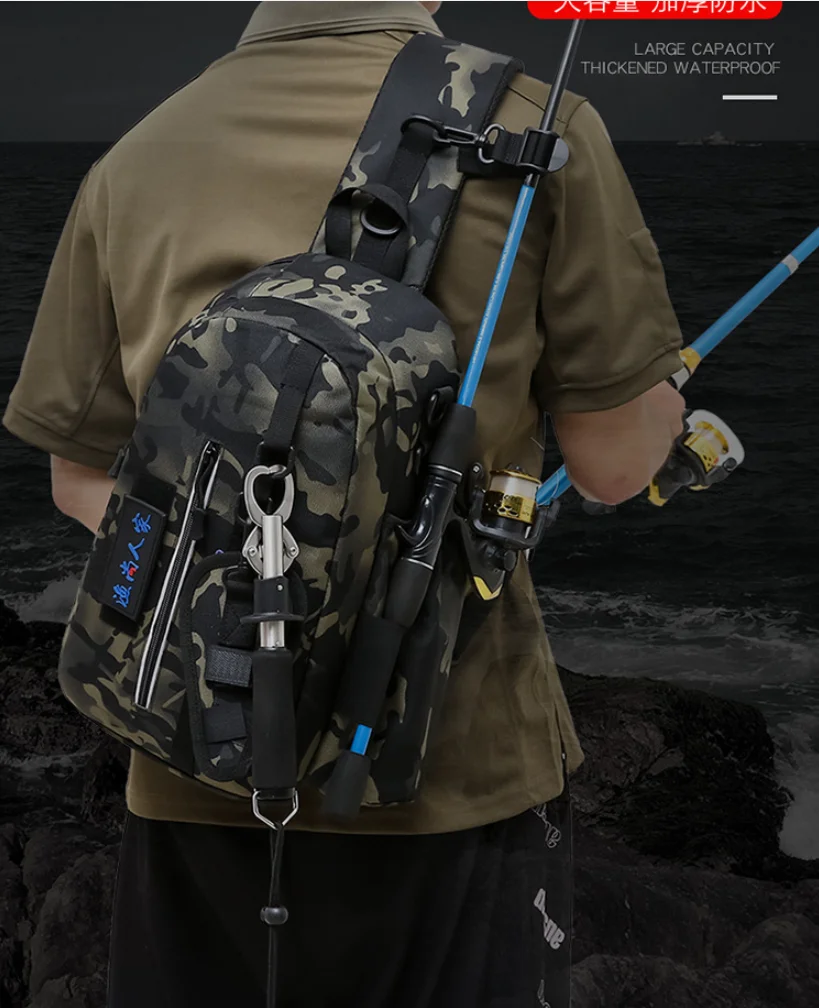 Men's Fashion Chest Bag, Multifunctional Student Crossbody Backpack, Outdoor Activity Shoulder bag, Camouflage Water Bottle Back