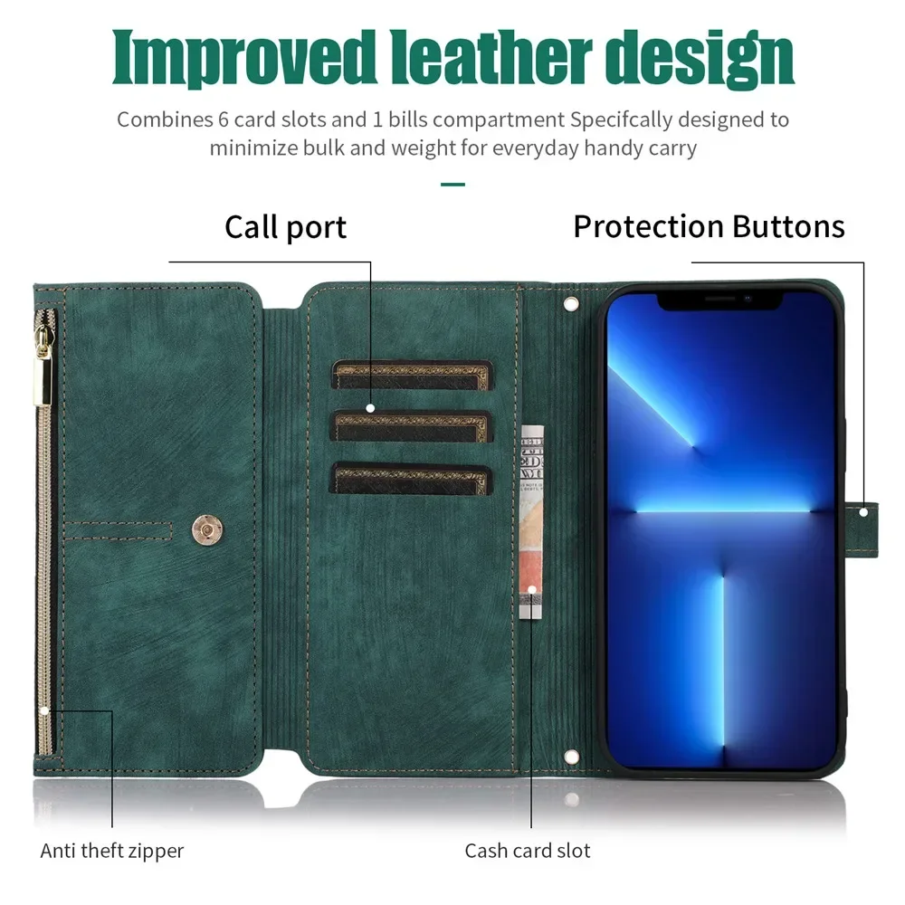 For Xiaomi Redmi Note 13 Pro Plus 5G Crossbody Leather Zipper Wallet Case For Redmi Note 12S 11S 11E 10S 12 11 10 Pro Max Cover