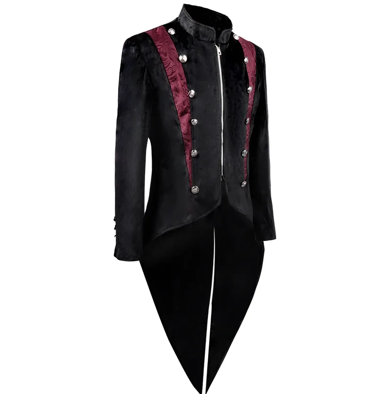 Steampunk Medieval Cosplay Costumes Men Vintage Velvet Turn Down Collar TailCoat Jacket Victorian Larp Viking Cosplay Jacket