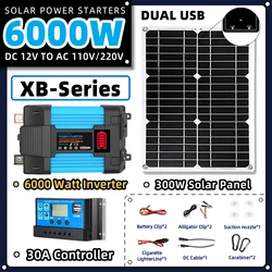 18W 18V 12V to 110V/220V 6000W Inverter 30A Controller Full Power Kit Charger Car Inverter Solar Power System Solar Panel