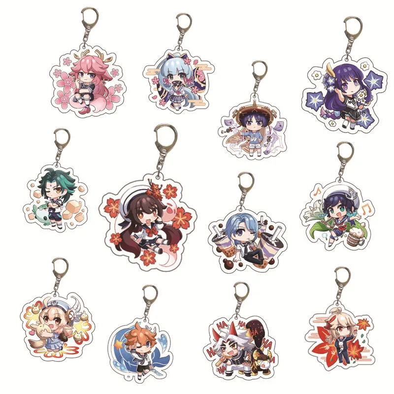 Impact Key Chains Peripheral Traveler Amber Xiao Hutao Itto Scaramouche Acrylic Double-sided Anime Game Pendant Jewelry