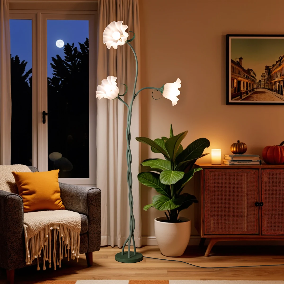 Retro 3-Head Flower Floor Lamp with Adjustable Necks & Dimmable Light 4