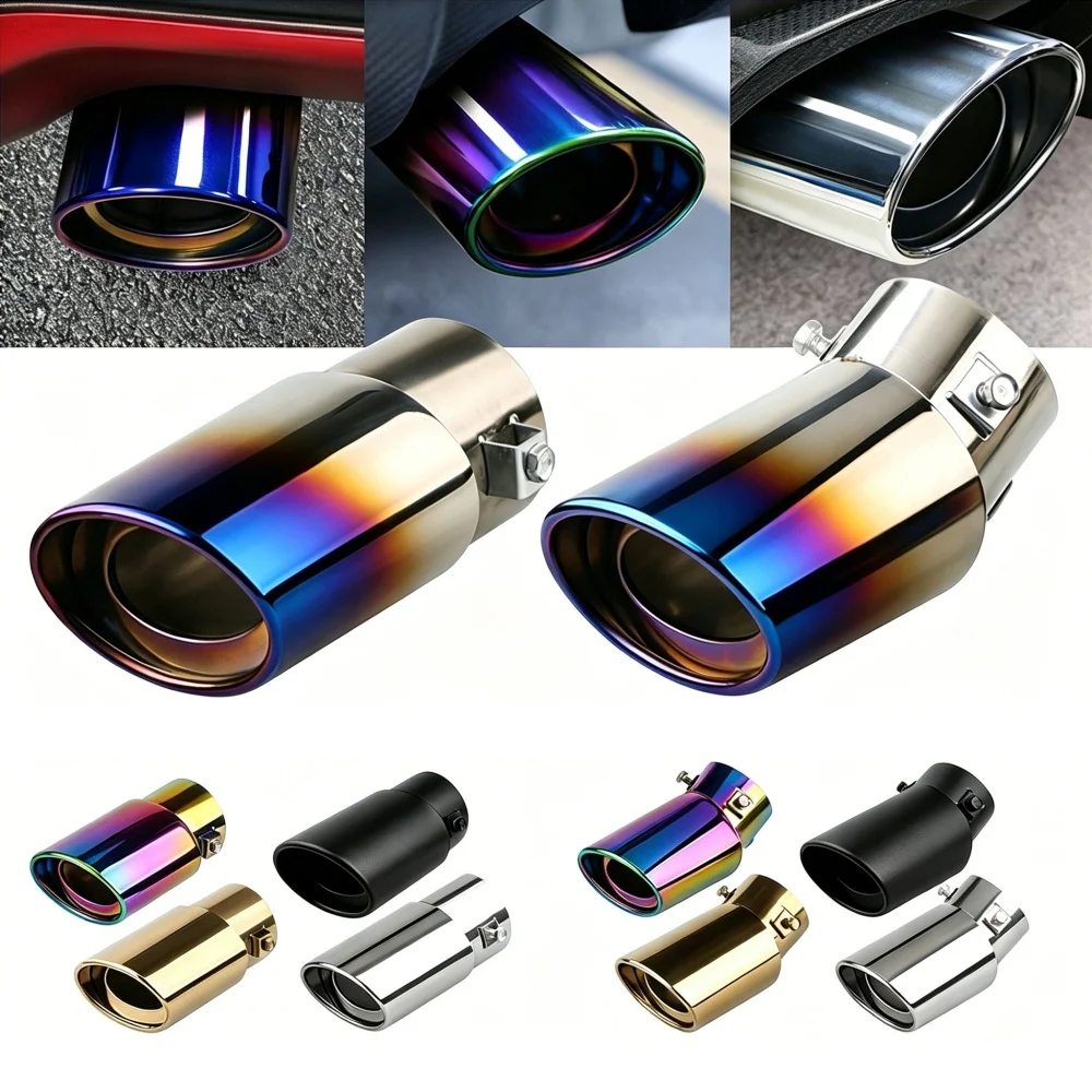 1pcs 2.5" Inlet Car Auto Exhaust Muffler Tip Pipe Universal Stainless Steel Chrome Trim Rear Tail Throat Modification Parts