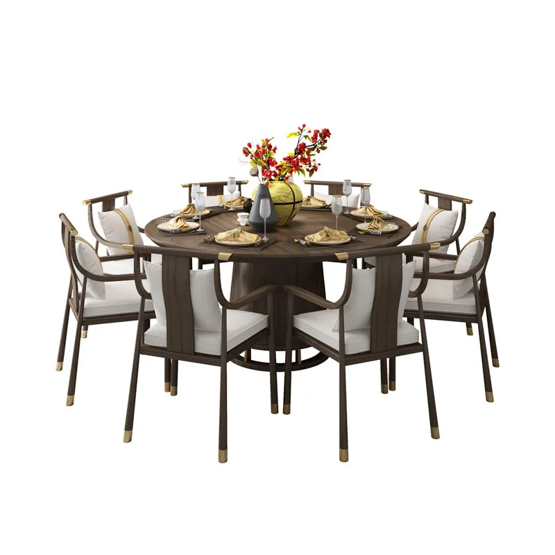 

New Chinese solid wood dining table and chair combination, round dining table