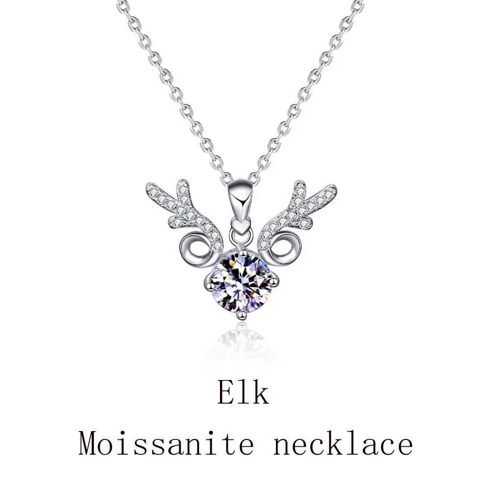 

Ожерелье с подвеской в виде лося из муассанита в один карат, стерлинговое серебро S925, цепочка на ключицу, сертификация GRA для подарка на день рождения влюбленной