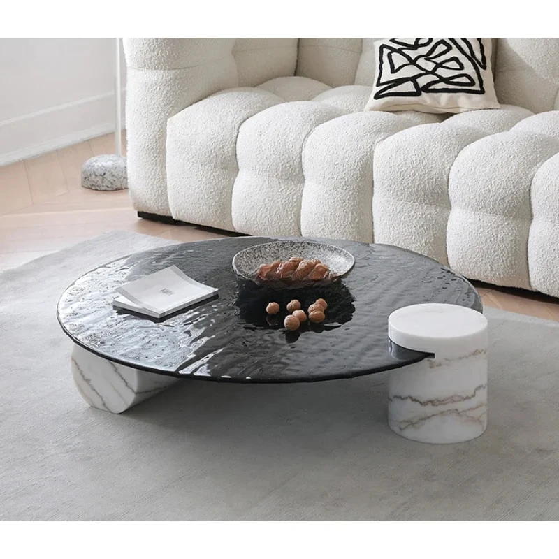 

Italian minimalist round coffee table light luxury marble water ripple hot melt glass coffee table