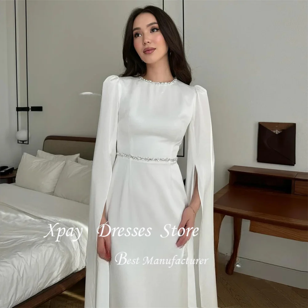 XPAY مسلم س الرقبة حجر الراين طويلة الأكمام كريب غمد فستان الزفاف المرأة سستة طول الأرض vestidos de novia مخصص #1