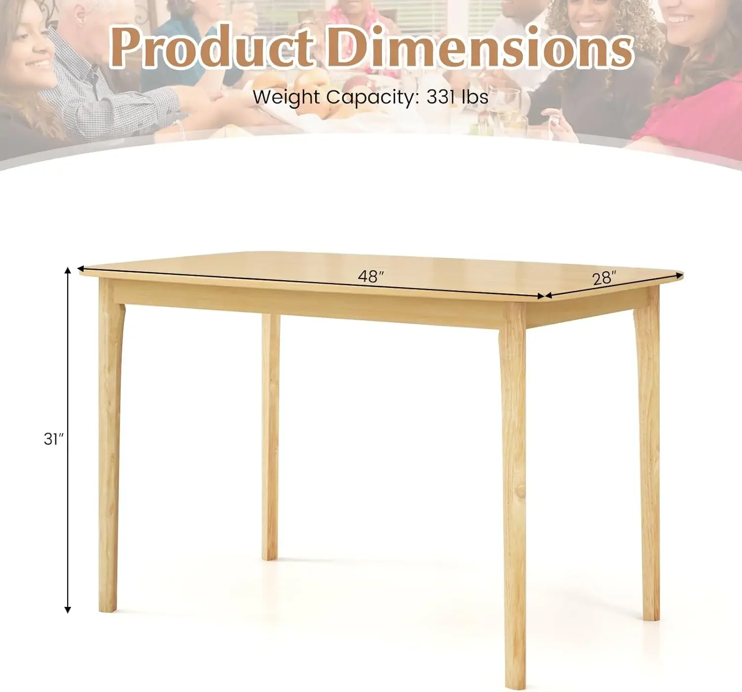 Rectangular Dining Table, Mid Century Modern Kitchen Table, Vintage Coffee Table W/Tabletop & Solid Wood Legs, Wood Farmhouse Ta