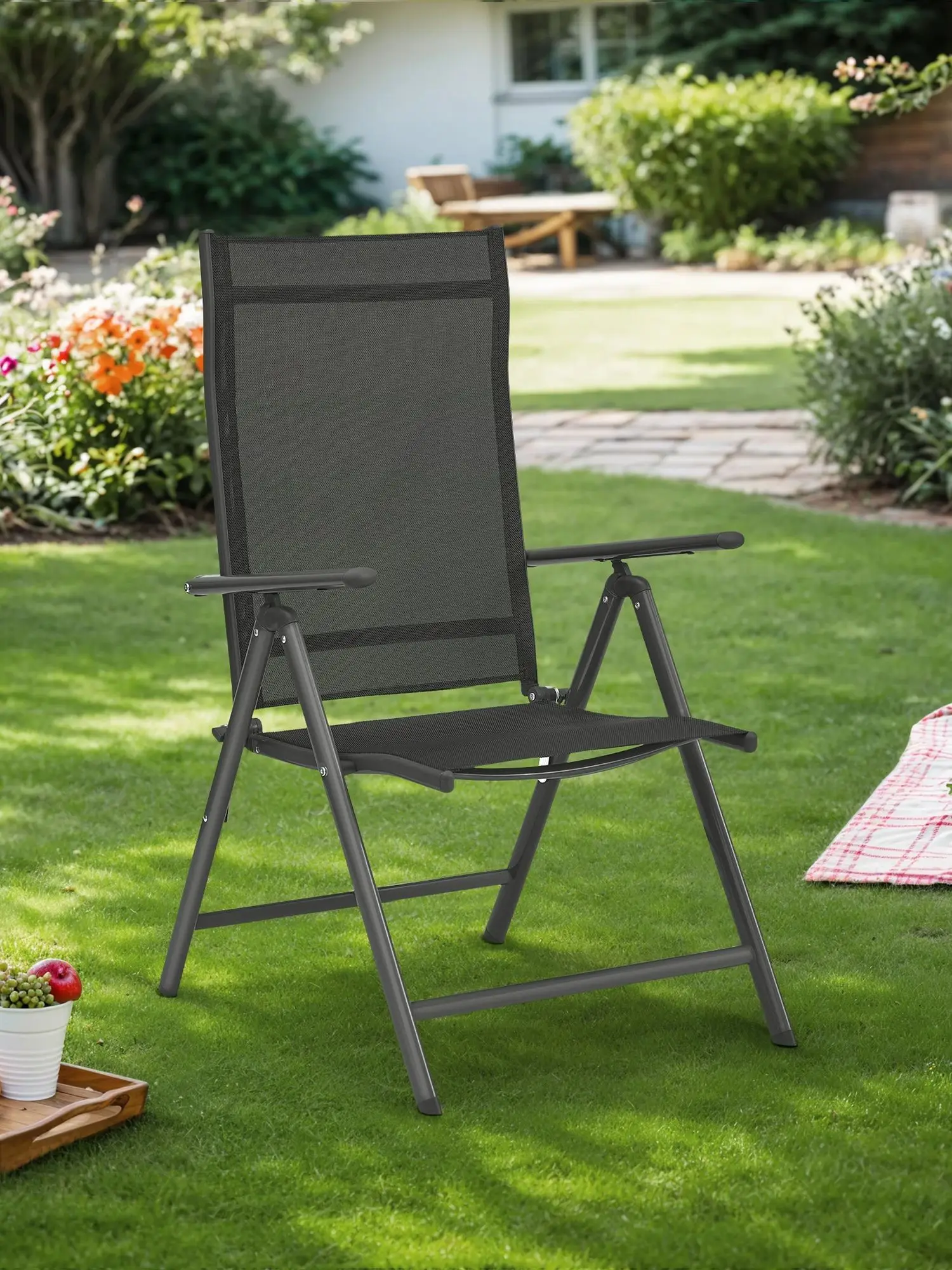 Tuinstoelen, set van 2, klapstoelen, met robuust aluminium frame, 8-laags verstelbare rugleuning, draagvermogen tot 150 kg
