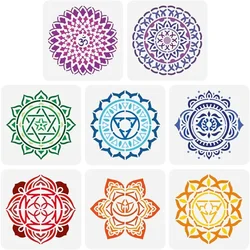8PCS Chakra Symbol Stencil 5.9x5.9 inch Plastic PET Mandala Flower Stencil Reusable Yoga Meditation Floral Craft Stencil