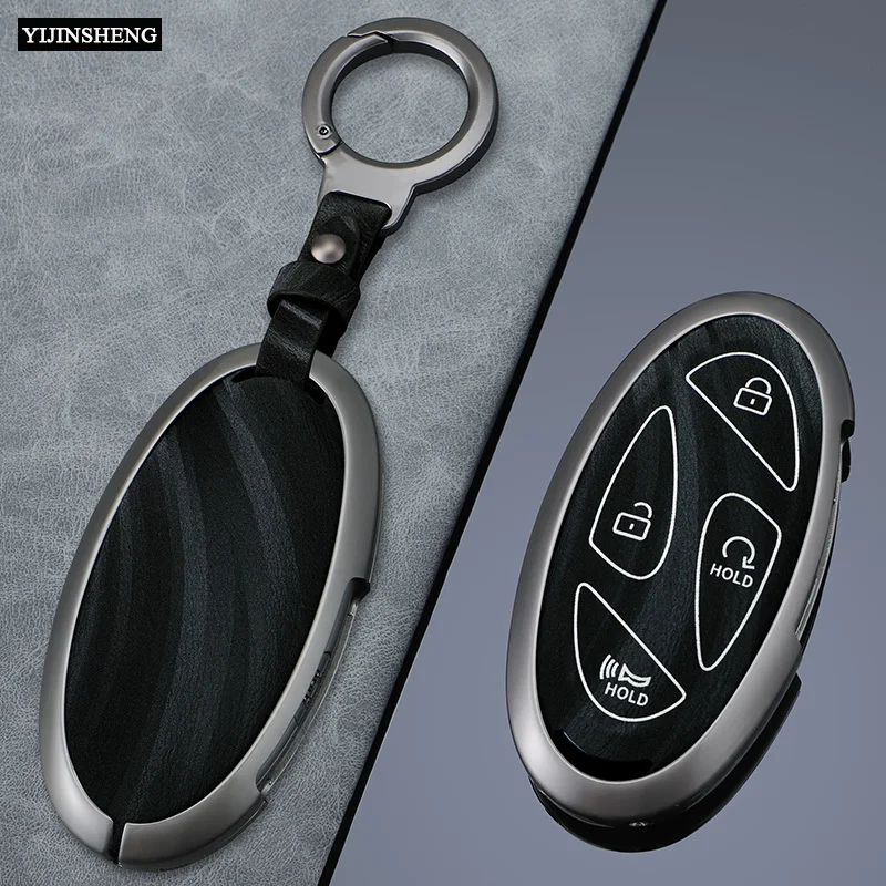 Zinc Alloy + Leather Car Key Case Cover Holder For Hyundai 5/7 Buttons Grandeur GN7 KONA Ev 2023 lonic 6 5 7 Buttons Remote Key
