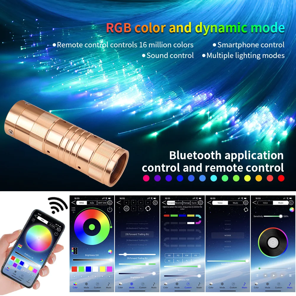 LED Light Engine 12V APP 16W RGBW LED Fiber Optic Light Kit With 400/500PCS PMMA Fiber Optic Cable For Car Home Star Starry Sky