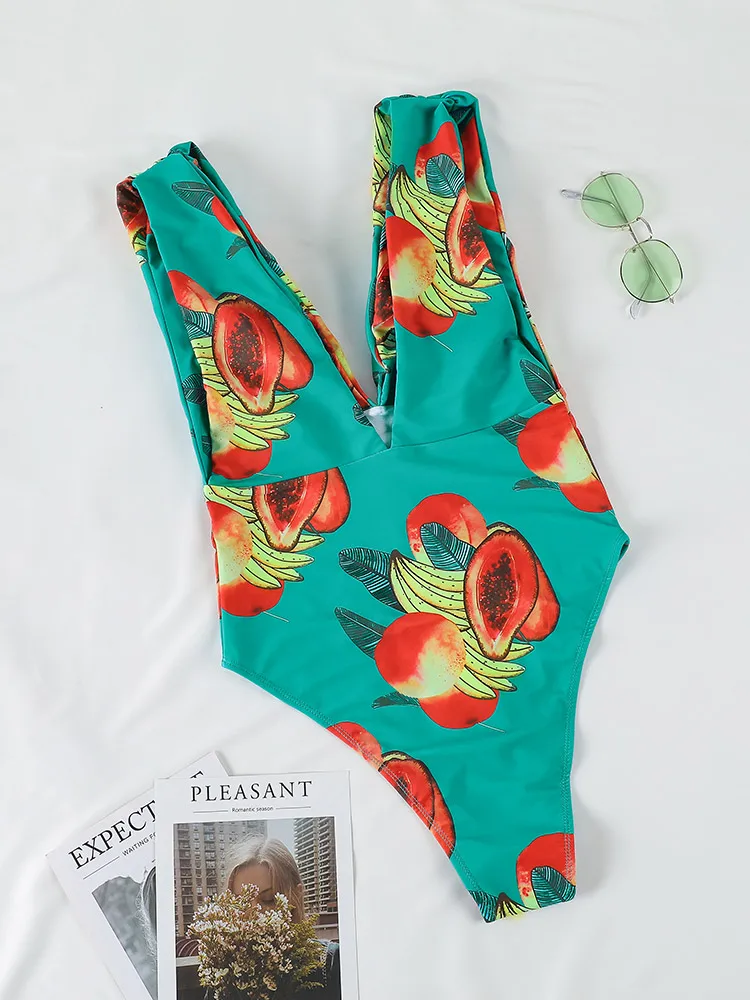 COOBBU ملابس السباحة الرسن عالية الخصر قطعة واحدة دعوى طباعة ملابس السباحة النساء 2026 مثير لباس سباحة قطع بحر الصيف #3