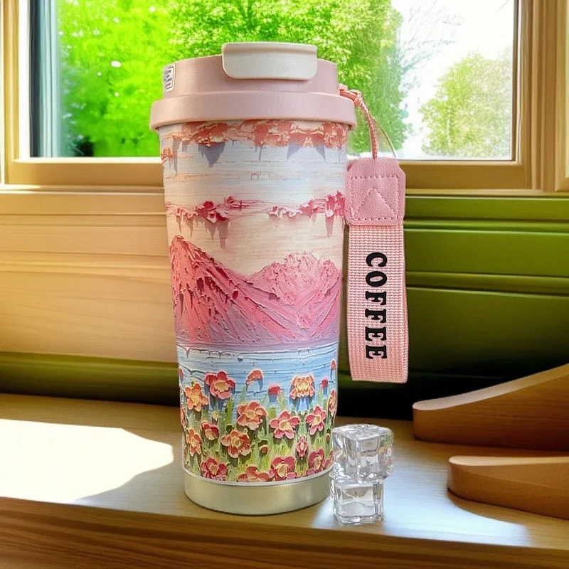 500ml Thermos Cup Large Capacity Good-looking Thermos Cups Double Drinking Mouth Portable Thermos Cup Gift for Men Women Bottle