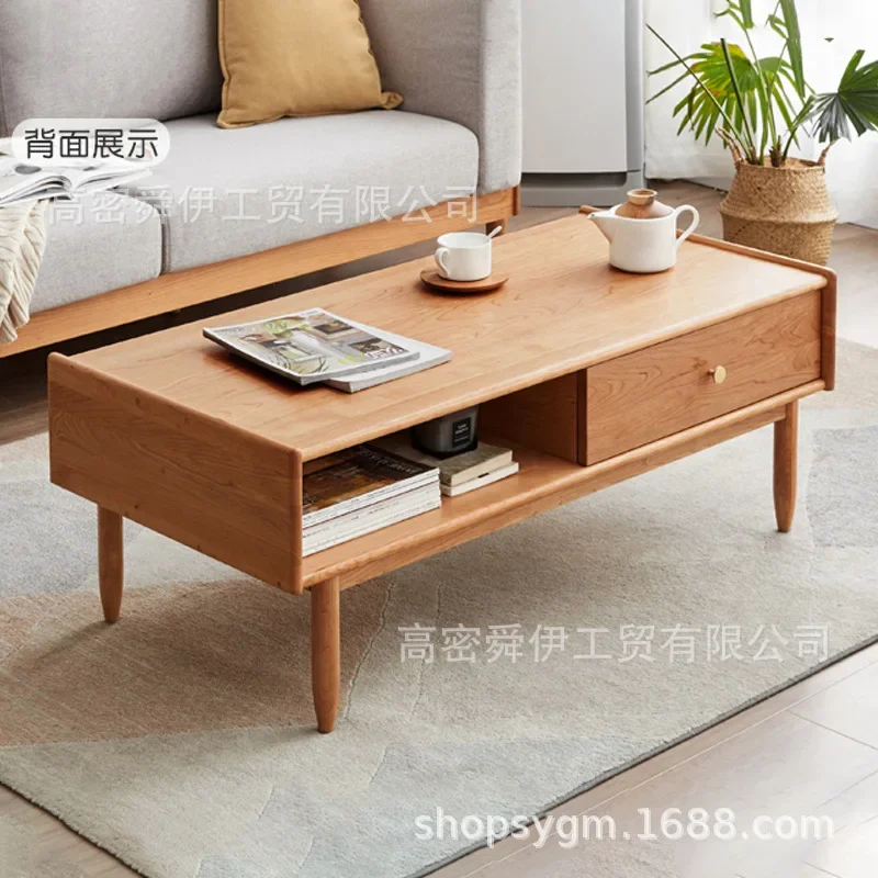 

Solid wood coffee table small apartment living room household log style tea table retro cherry wood minimalist tea table