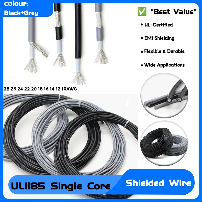 

UL1185 Shielded Wire Single Core 28 26 24 22 20 18 16 14 12 10AWG PVC Insulated Copper Electron Line Audio Channel Signal Cable