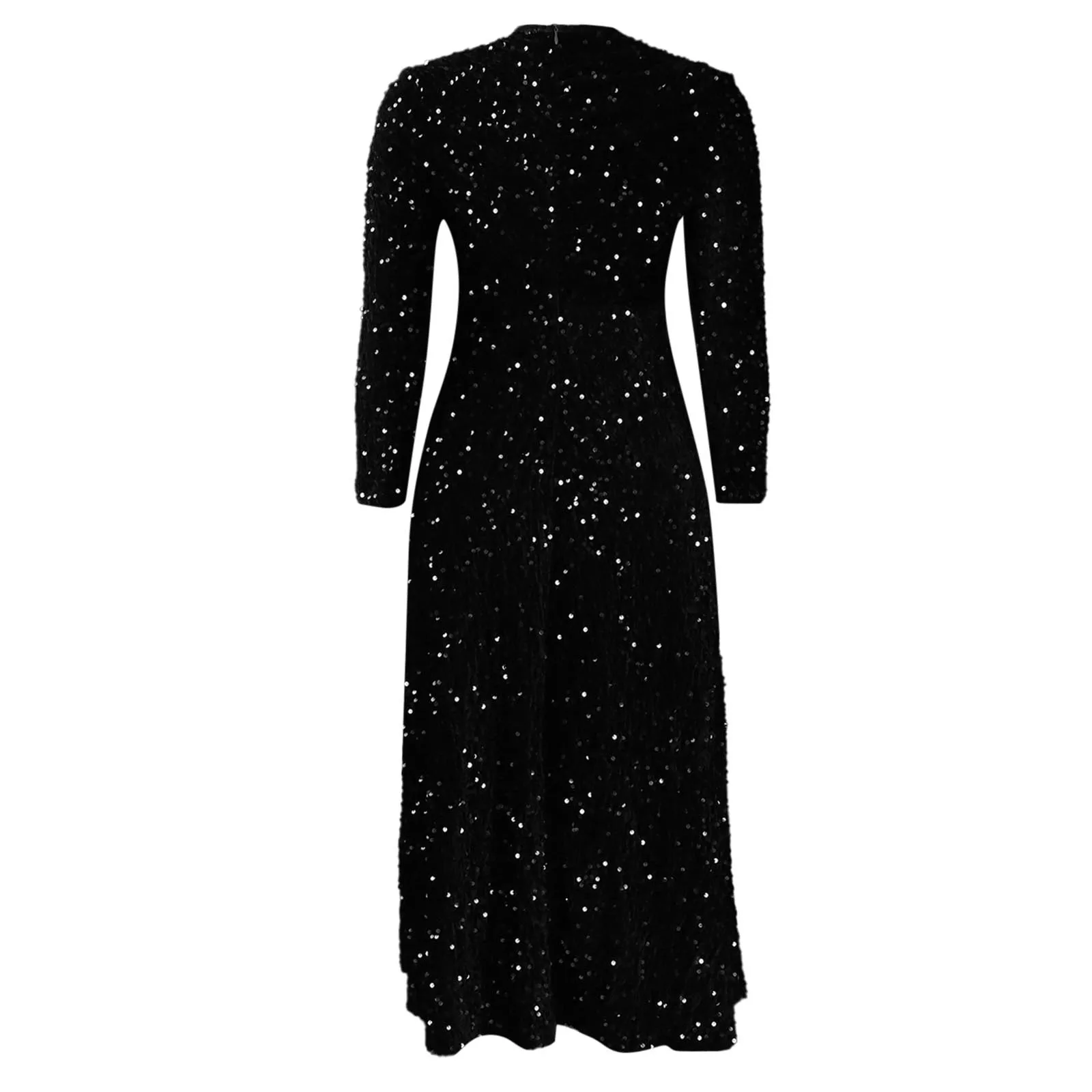 2024 Vintage moda lentejuelas mujeres Iglesia Swing vestidos de manga larga cuello redondo cintura alta elegante brillo banquete fiesta vestido de noche