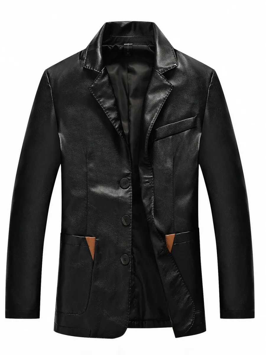 

Men's Casual Faionable Leather Jaet 2025 Autumn New Sle Busin Suitable Long Sve Double Breasted Ele Coat