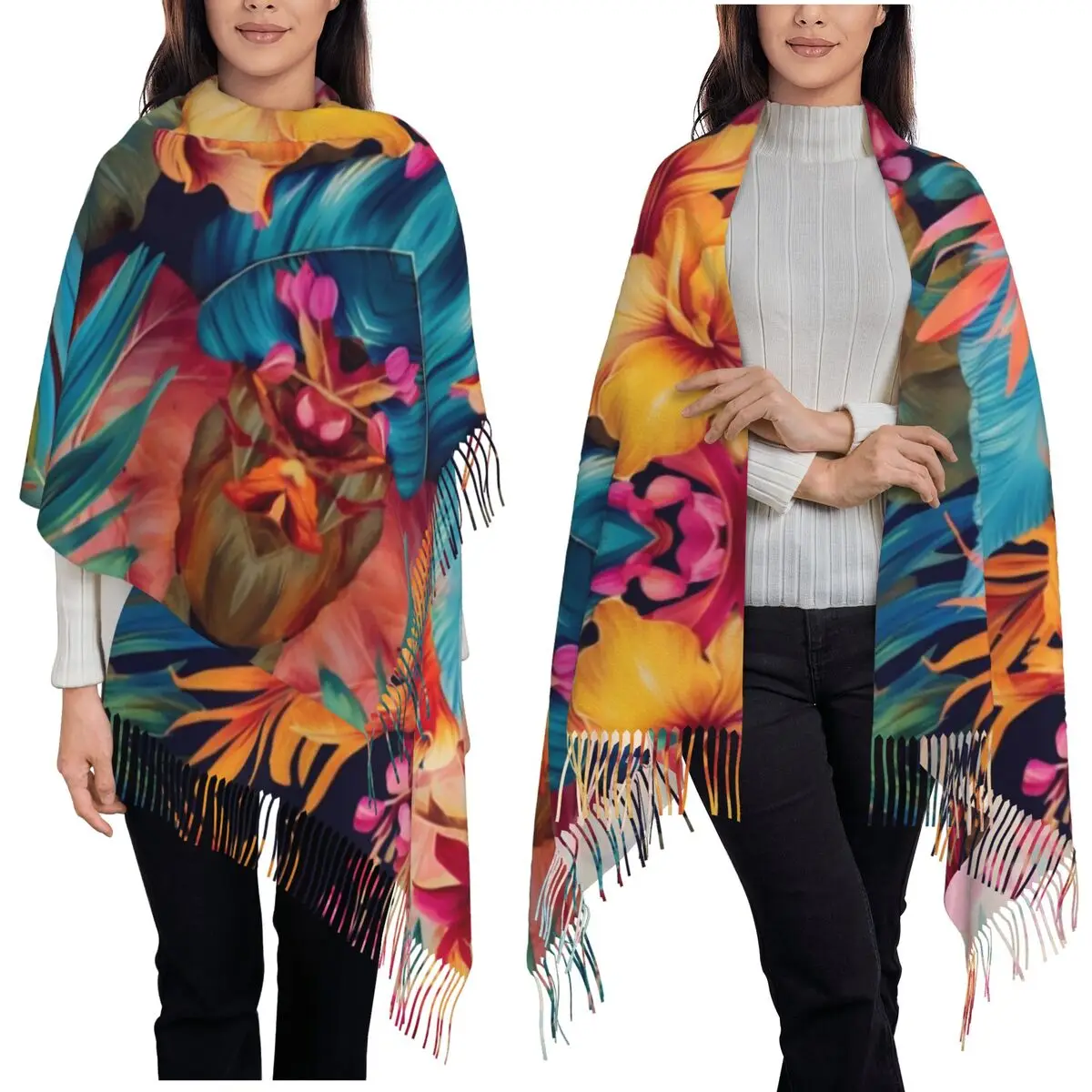 

Tropical Rainforest Flower Patterns In Brazil Scarf Tassel Scarves Women Soft Warm Shawls and Wraps Long Fall Winter Shawl Wrap