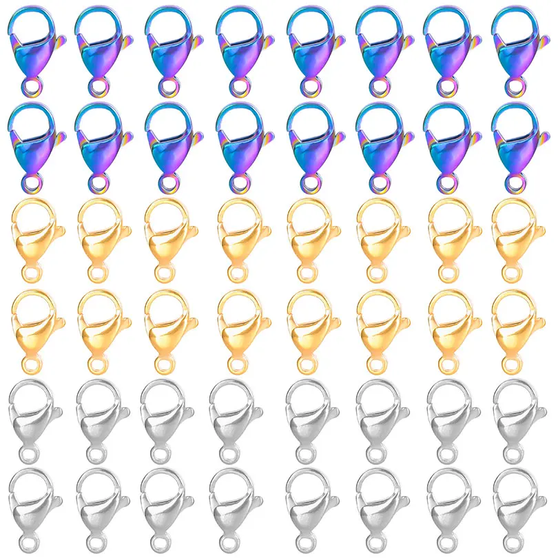 25pcs/Lot 9-15mm Rainbow Silver/Gold Color Lobster Clasps Hook Stainless Steel Jewelry Making Supplies Metal Accessories Finding