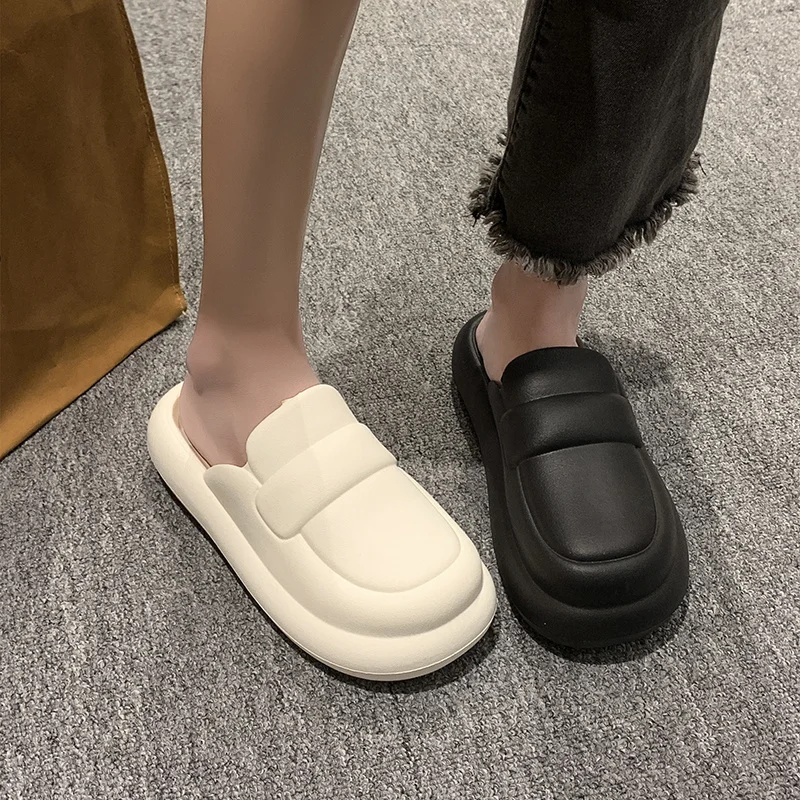 Slippers for Women Luxury Brand Leather Soft Soled Flat Comfortable Slides Casual Closed Toe Females Shoes Beach Outdoor Summer