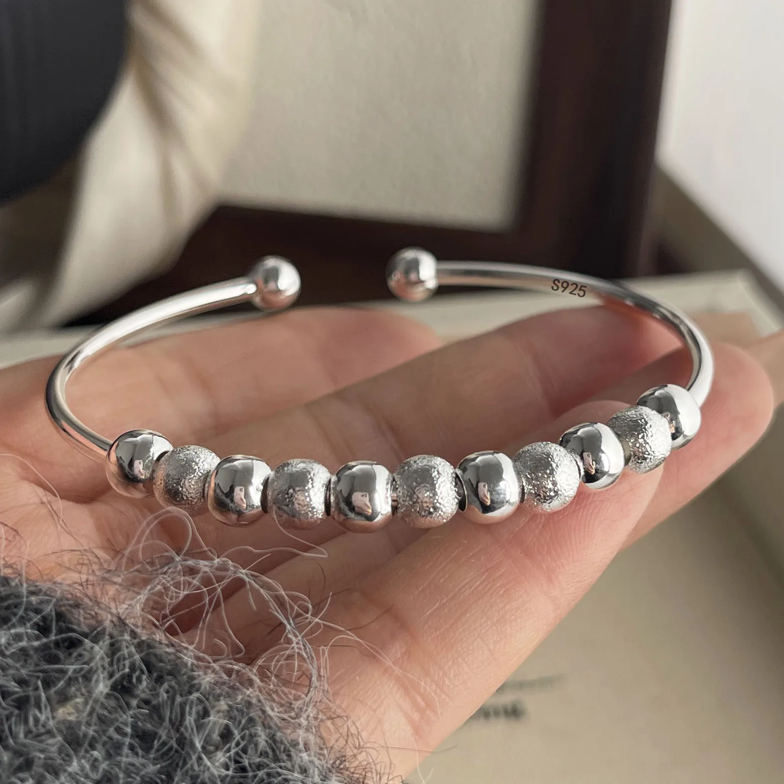 

100% цельный браслет из стерлингового серебра 925 пробы в ретро-стиле для женщин и мужчин, винтажный, ручной работы, с маленькими бусинами, простой браслет, подарок на день рождения