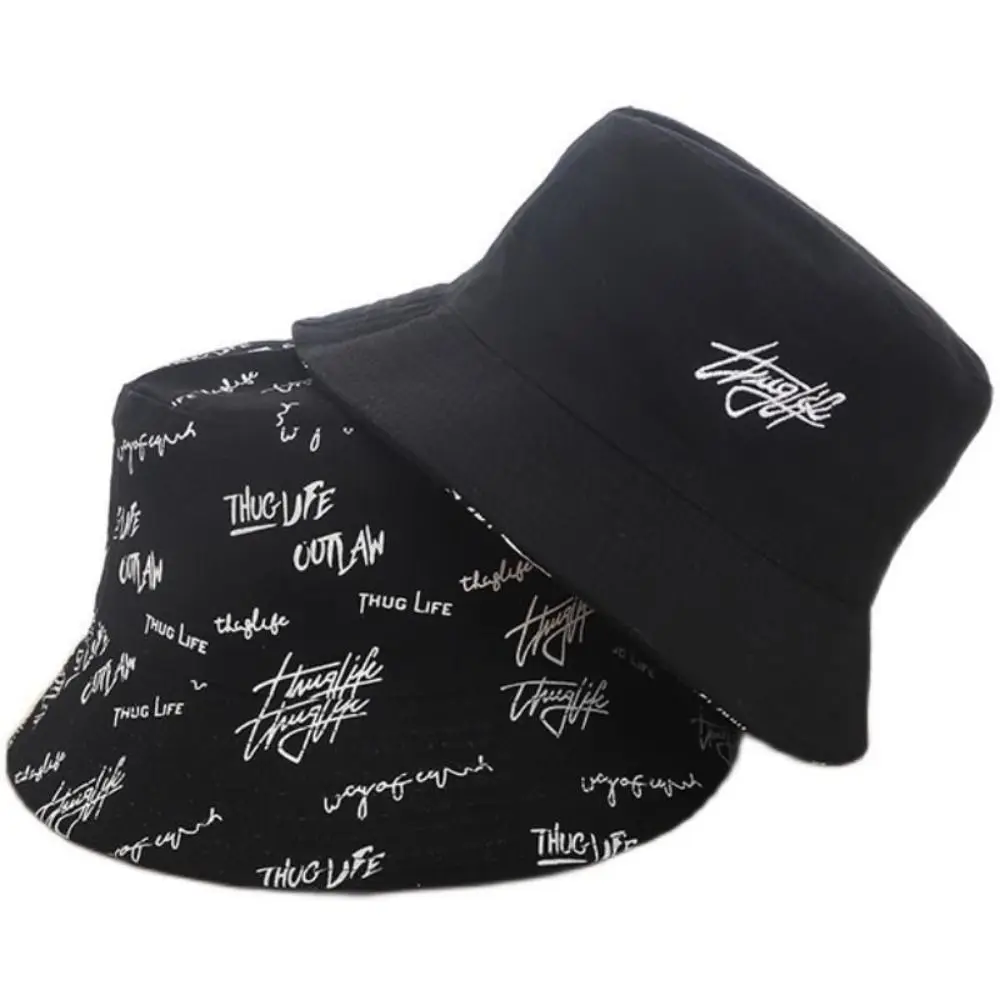 Portable Foldable Double-sided Sun Hat Graffiti Letter Japanese Style Bucket Hat Lightweight Fisherman Cap Golf Fishing