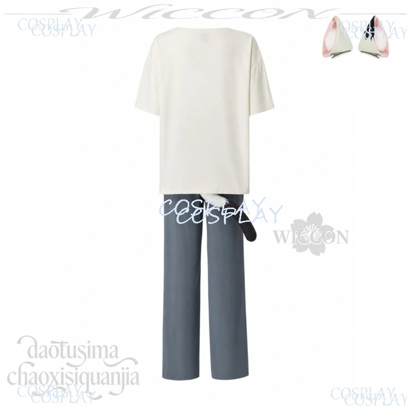 Tshirt Pants Furry Cat Earwear Headband Tail Mint Wigs Full Set Anime Chainsmoker Cat Cosplay Yanineko Costume Halloween Party - view 5