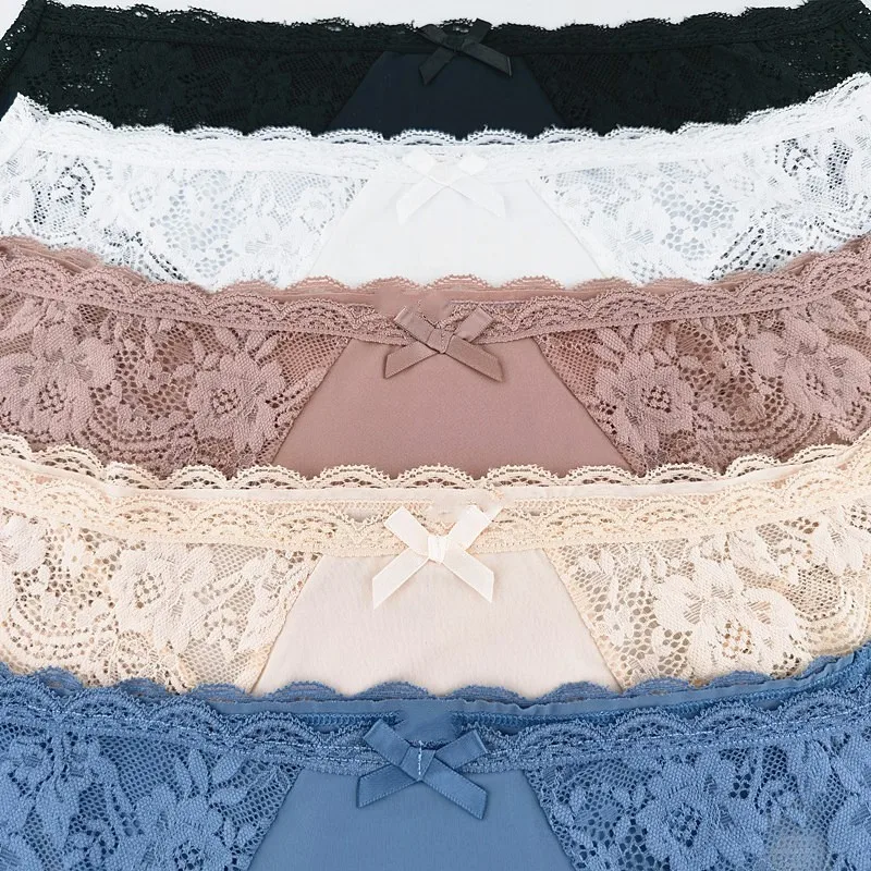 Large Size Underwear Women Lace Edge Sexy Low Waist Half Pack Hip Briefs Cotton Crotch Comfortable Breathable Panties Women