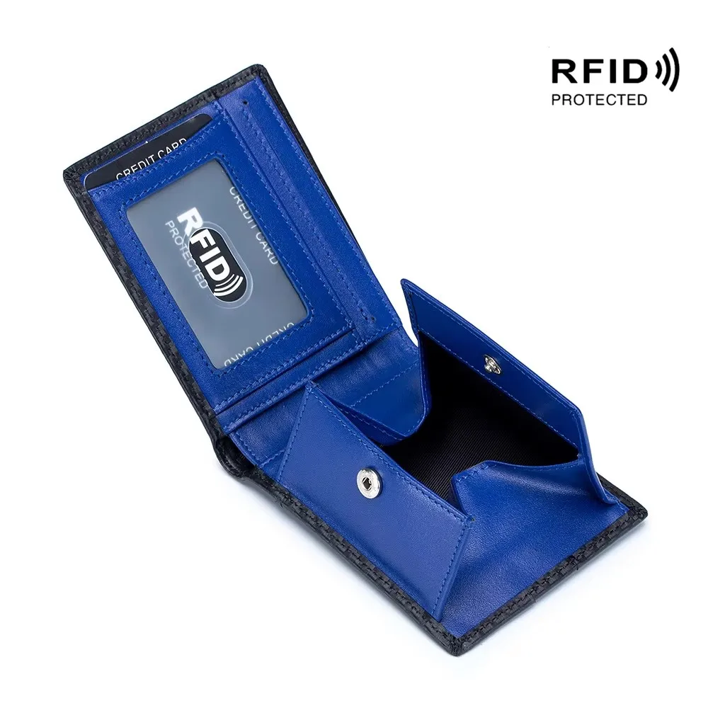 

Multifunctional Credit Card Holder Genuine Leather Men's Wallet RFID Anti-Theft Coin Purse Carbon Fiber Wallet