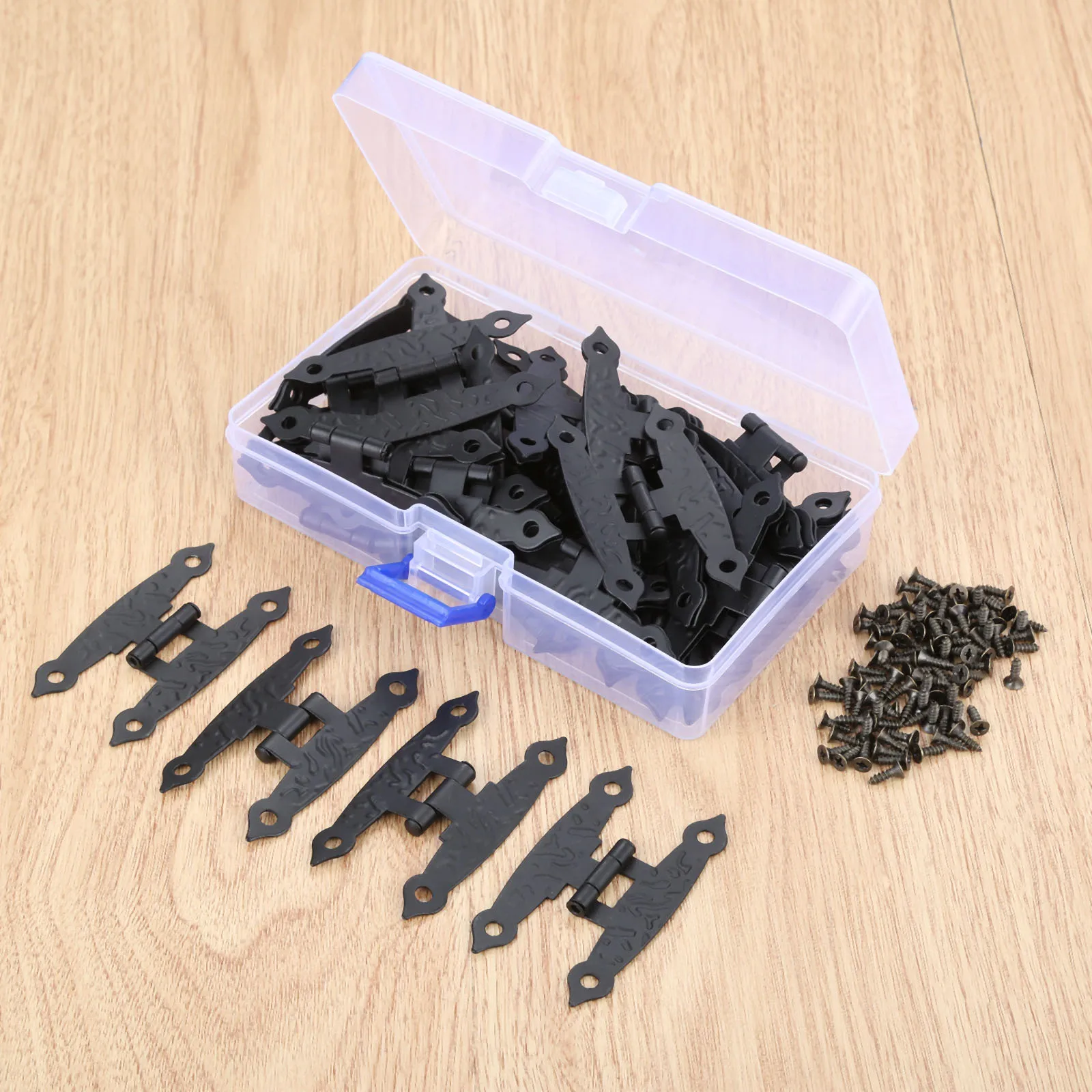 40Pcs H Decorative Hinge with Storage Box & 160Pcs Screws 65*33mm Iron Jewelry Wood Box Cabinet Door Luggage Furniture Hinges