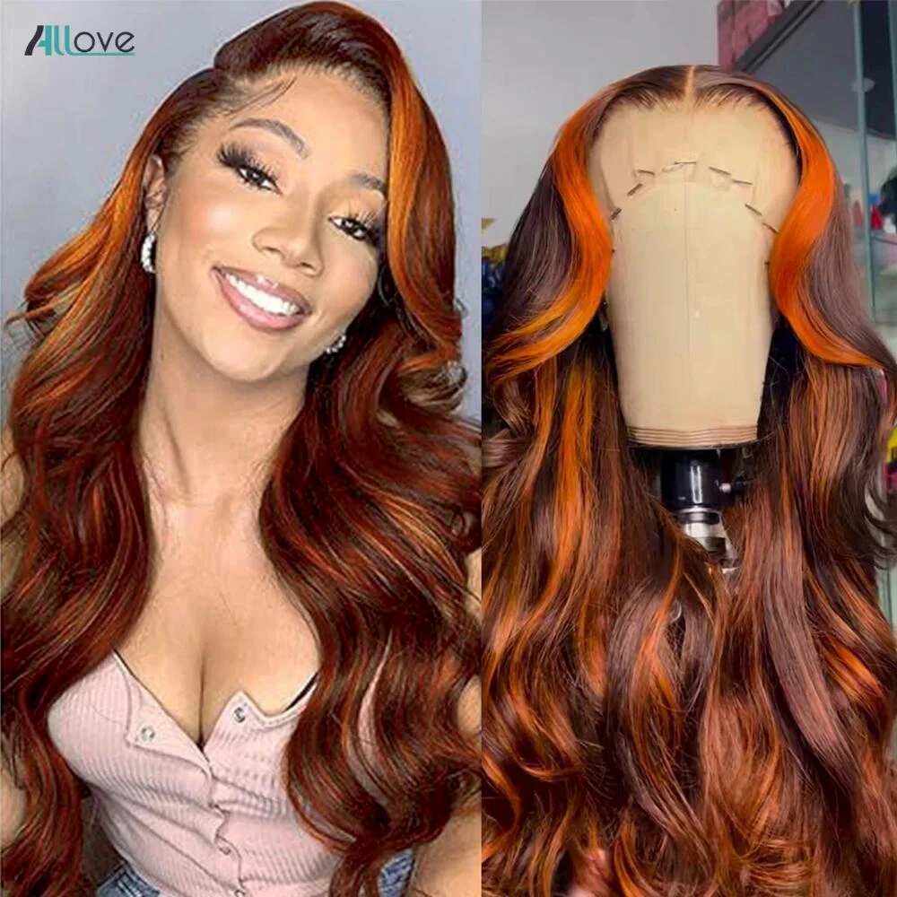 Highlight Ginger Brown 13x4 Lace Front Wig 100% Human Hair Colored P4/350 Body Wave Wigs Pre Plucked Brazilian Straight Hair