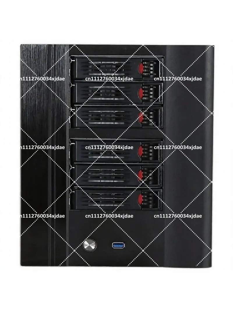 NAS Chassis 6-Bay Hot Swappable Storage Enclosure, Black Steel & Aluminum Alloy Panel, Server Case for Data Storage