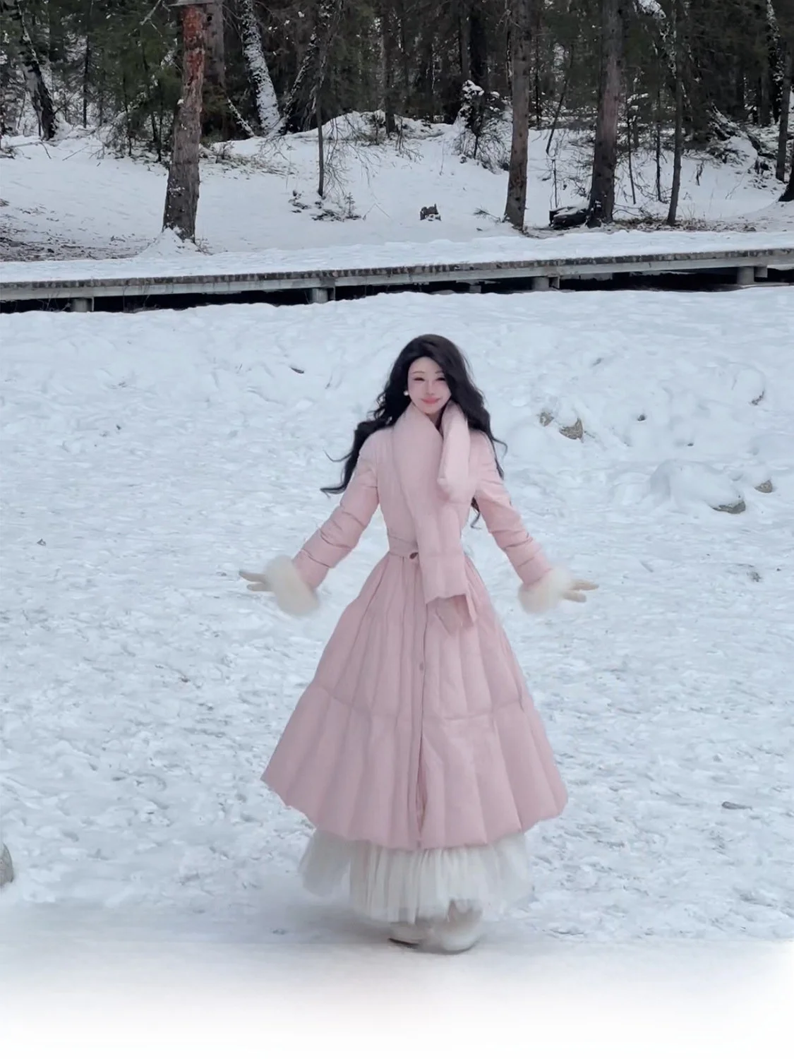 

Princ Sle High Fill Power down Jaet Waist Cinched A-Line Long Coat Warmth Ele Design No Hood 3D Windproof