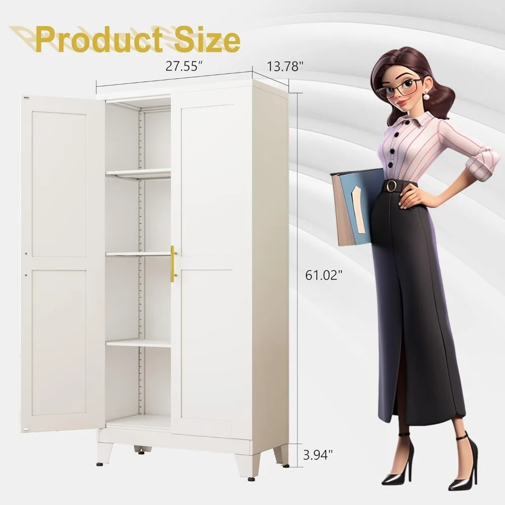 خزانة تخزين معدنية - 61 خزانة ملفات فولاذية طويلة مع بابين و3 أرفف قابلة للتعديل، خزانة تخزين متعددة الاستخدامات لـ H #3