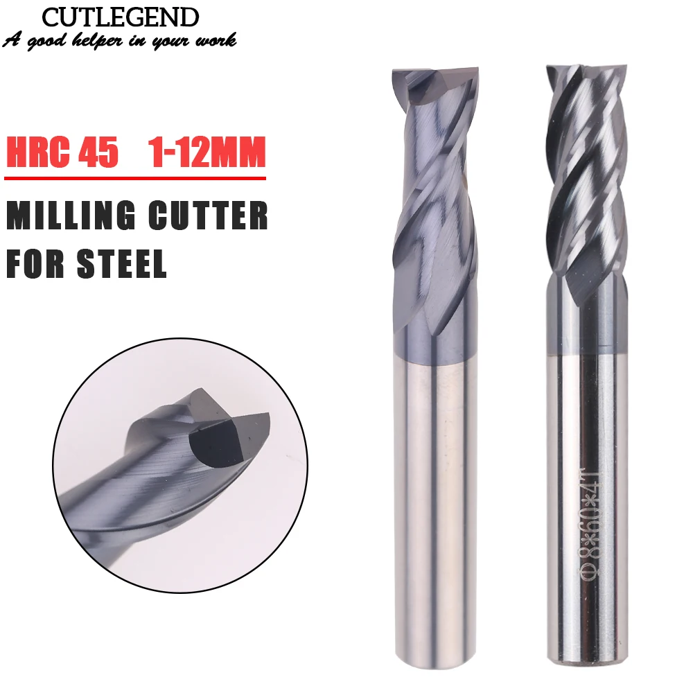 

CUTLEGEND HRC45 Carbide End Mill CNC 2 Flutes 4 Flutes Carbide Milling Cutter Tools 1mm 2mm 3mm 4mm 6mm 8mm 10mm 12mm For Steel