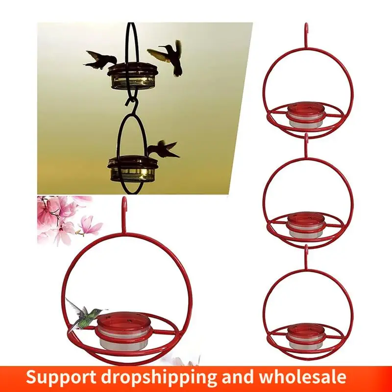 

AA86 Circular Hanging Bird Feeder, Stackable Hanging Humming Bird Feeder With Metal Frame Red Plastic Bowl Easy To Use Red
