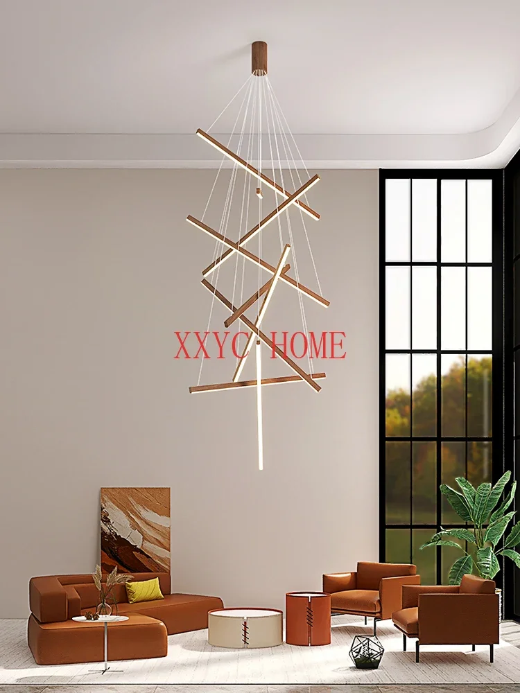 

Peach Wood Grain Minimalist Duplex Building Loft Apartment Living Room Main Lamp Villa Hall Line LED Lamp