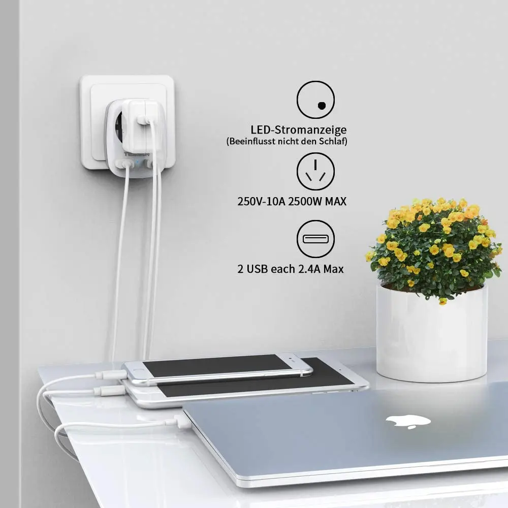 TESSAN Adapter podróżny z UE na AU z 2 portami USB, 2-pinowy z Europy na 3-pinowy Chiny dla Argentyny Australia Nowa Zelandia Urugwaj Fiji Typ I