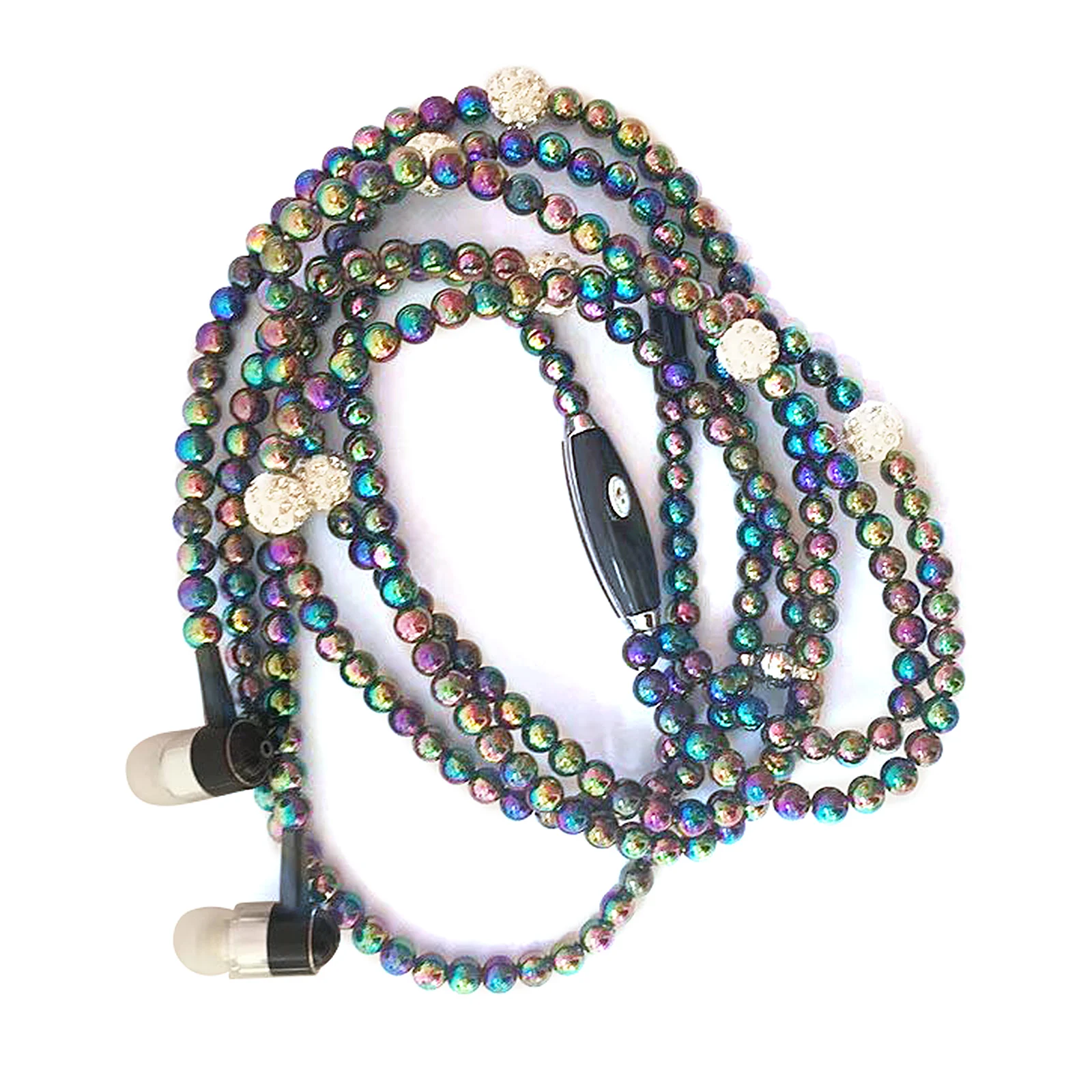 Jewelry Pearl Necklace Stereo Earphones with Microphone 3.5mm In-ear Headphone Wired Headset Earbuds for Phone Girls Earbuds