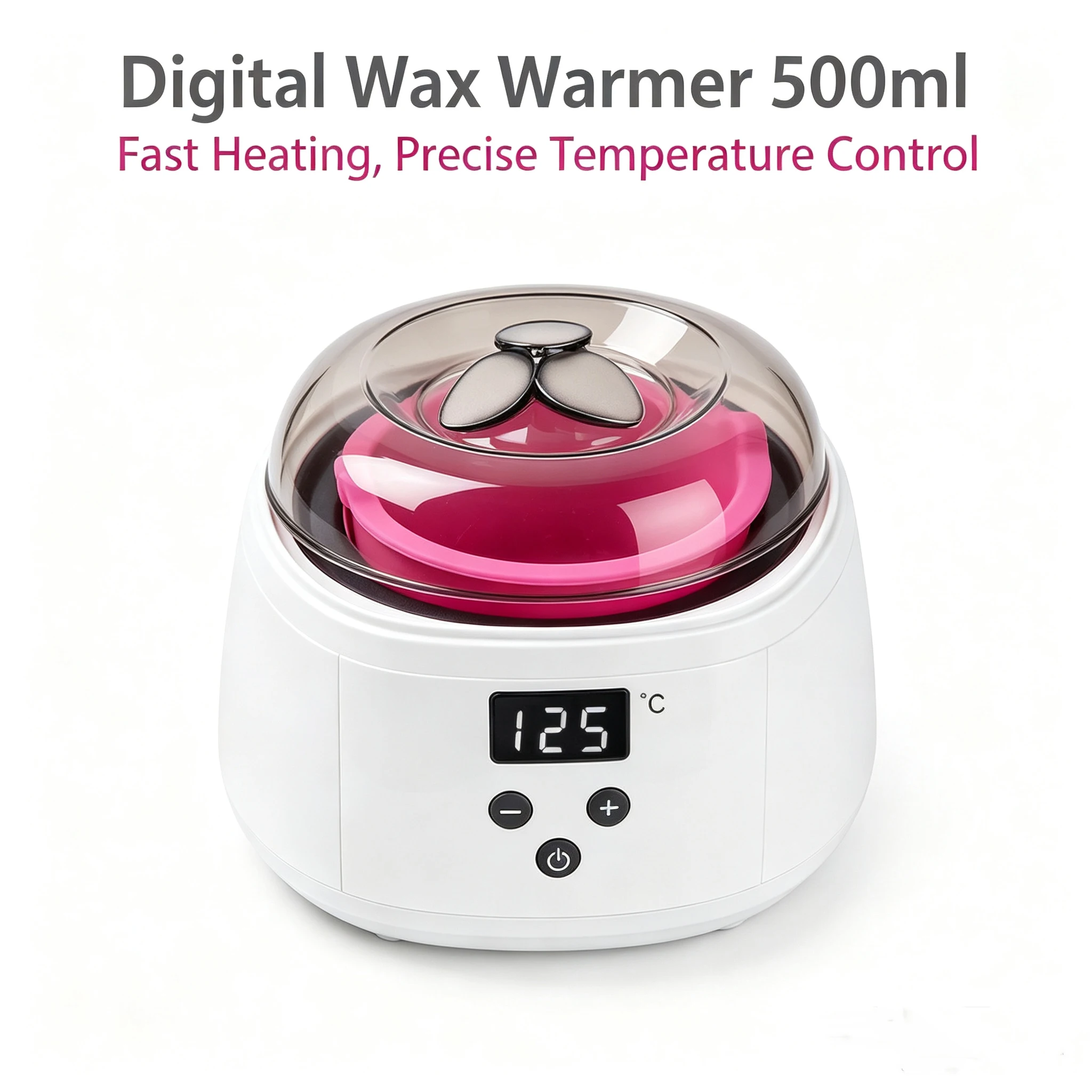 White Digital Wax Warmer 500ml,Hair Removal Wax Heater with Silicone Pot,2 Voltage Options & 4 Plug Types for Home and Salon Use