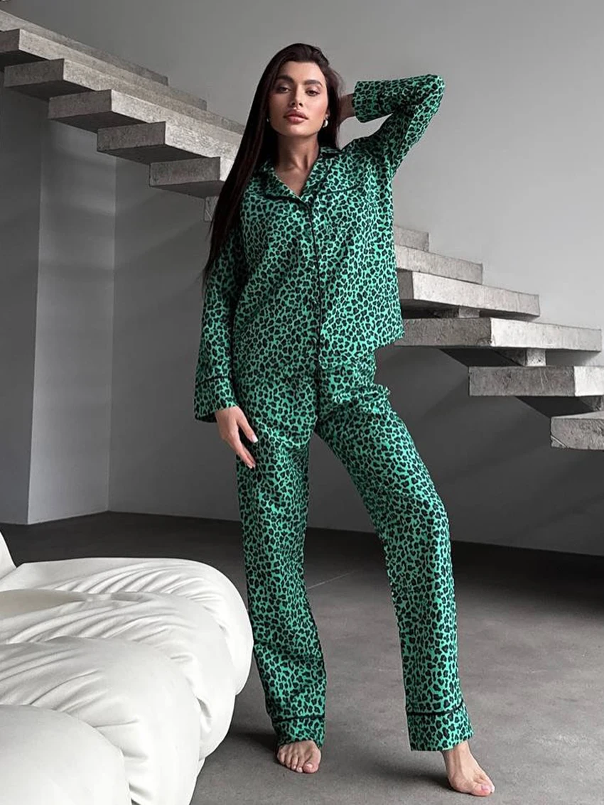 

Marthaqiqi Winter Female Nightwear Suit Sexy Turn-Down Collar Sleepwear Long Sleeve Nightgowns Pants Casual Women'S Home Clothes