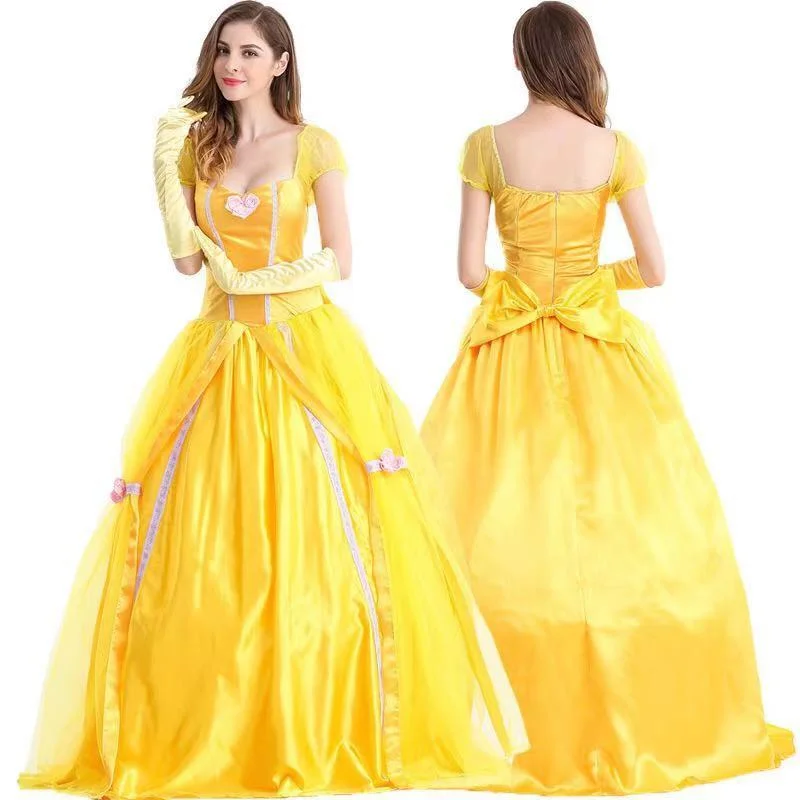 

Women Cosplay Party Yellow Dress Belle Princess Dress Adult Fancy Dress Ball Christmas Halloween Dress Cosplay Costume New