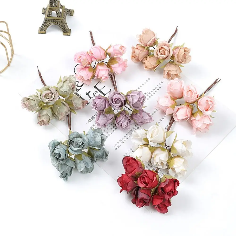 Artificial Rose Flowers Wedding Mini Bouquet Scrapbooking for Home Christmas Decor DIY Holiday Accessories